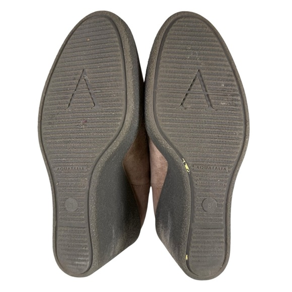 Aquatalia Size 8 Viola Weatherproof Suede Wedge Tassel Pull On Boots in Taupe - Picture 6 of 7